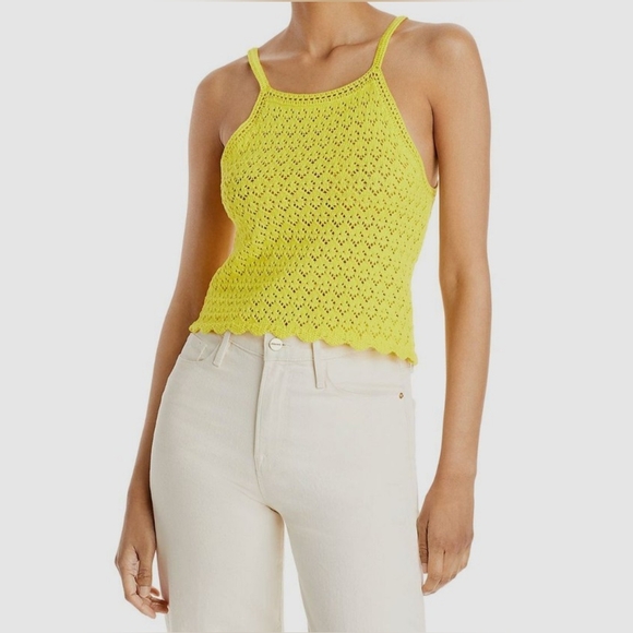 French Connection Bright Yellow Crochet crop Tank Top NWT  S - Picture 1 of 10